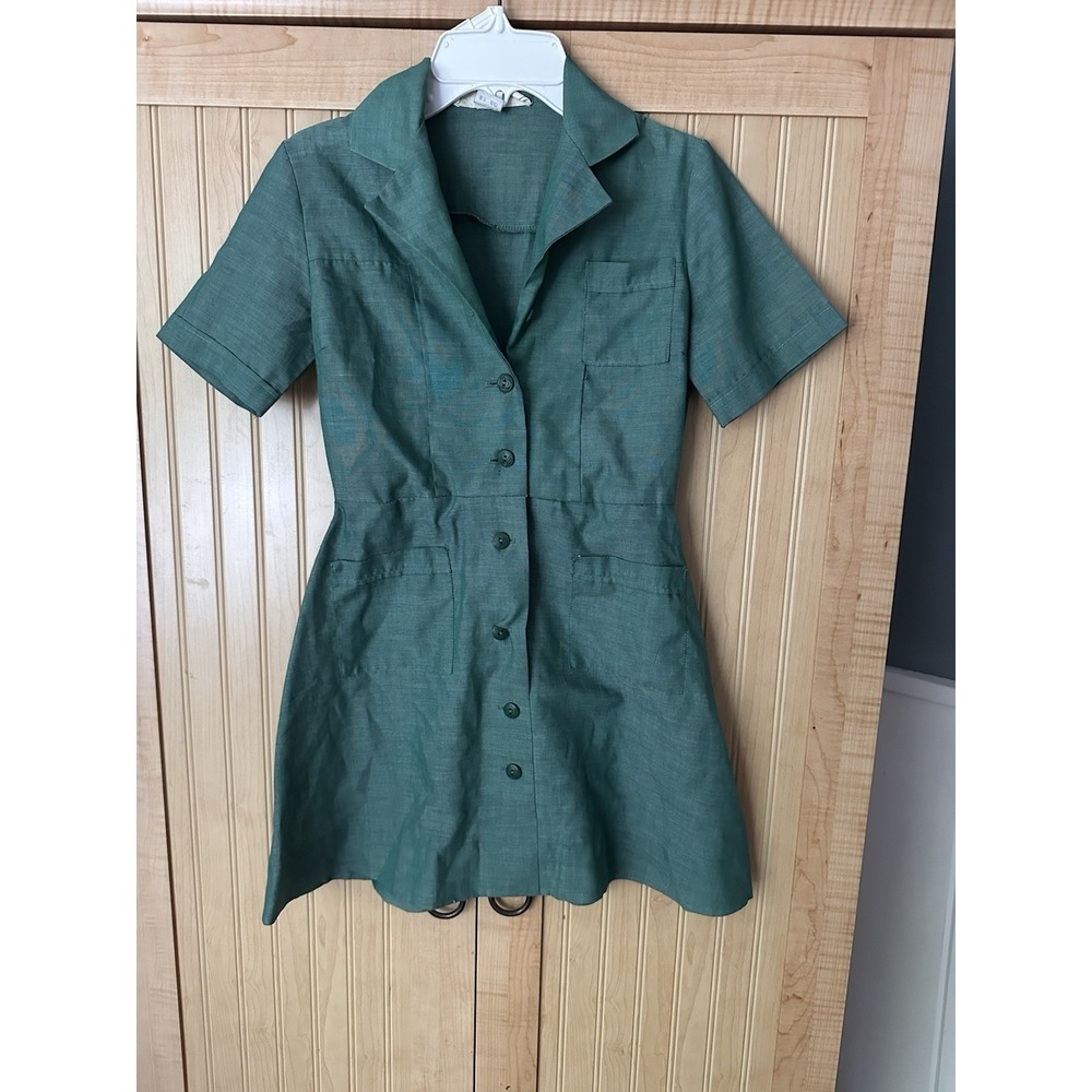 VINTAGE 60'S 70s GIRL SCOUT UNIFORM GREEN POLY COTTON SIZE 7